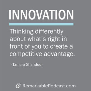 Quote Image: Innovation - Thinking differently about what's right in front of you to create a competitive advantage. Said by Tamara Ghandour