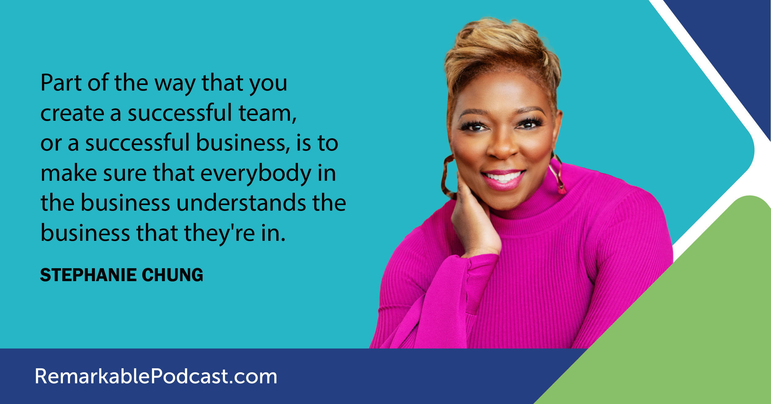 Podcast Social-Quote-Chung, Stephanie Part of the way that you create a successful team, or a successful business, is to make sure that everybody in the business understands the business that they're in.